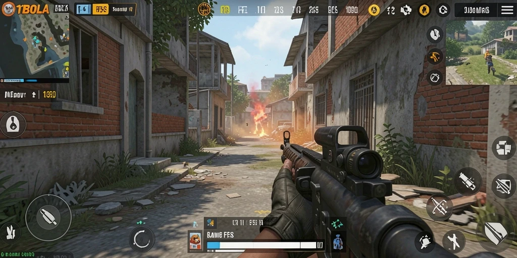 Screenshot utama menampilkan aksi mendebarkan dalam game FPS.