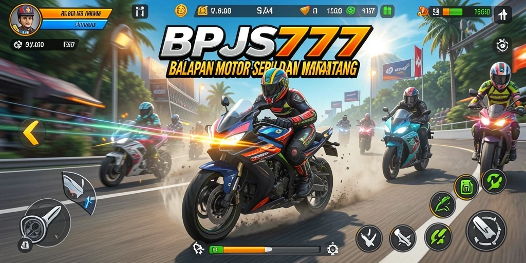 Screenshot gameplay seru dengan motor balap di lintasan.