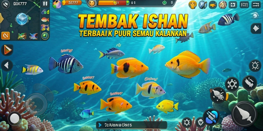 Tampilan gameplay IDX777 dengan grafis menakjubkan dan aksi menangkap ikan.