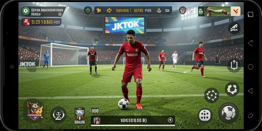 Screenshot JKTOK menampilkan pertandingan sepak bola yang mendebarkan.