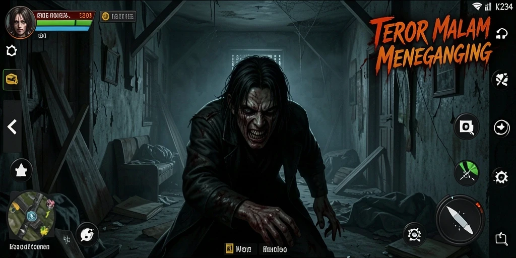 Screenshot gameplay K234 menampilkan suasana Horror yang mencekam.