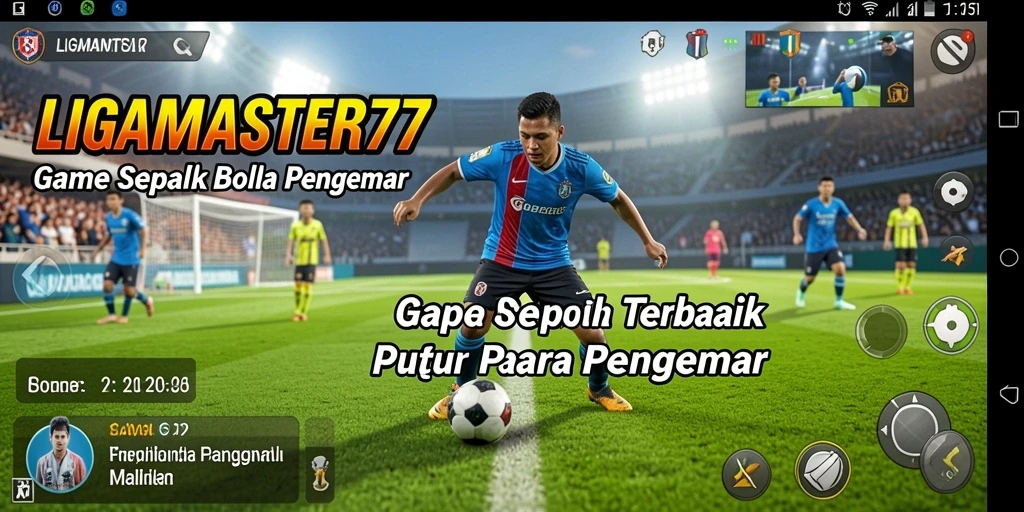 Tampilan gameplay seru dari LIGAMASTER77 dengan aksi sepak bola nyata.