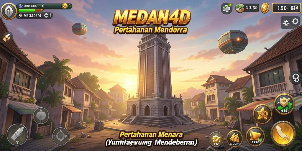 Tampilan gameplay mendebarkan di MEDAN4D dengan menara yang strategis.