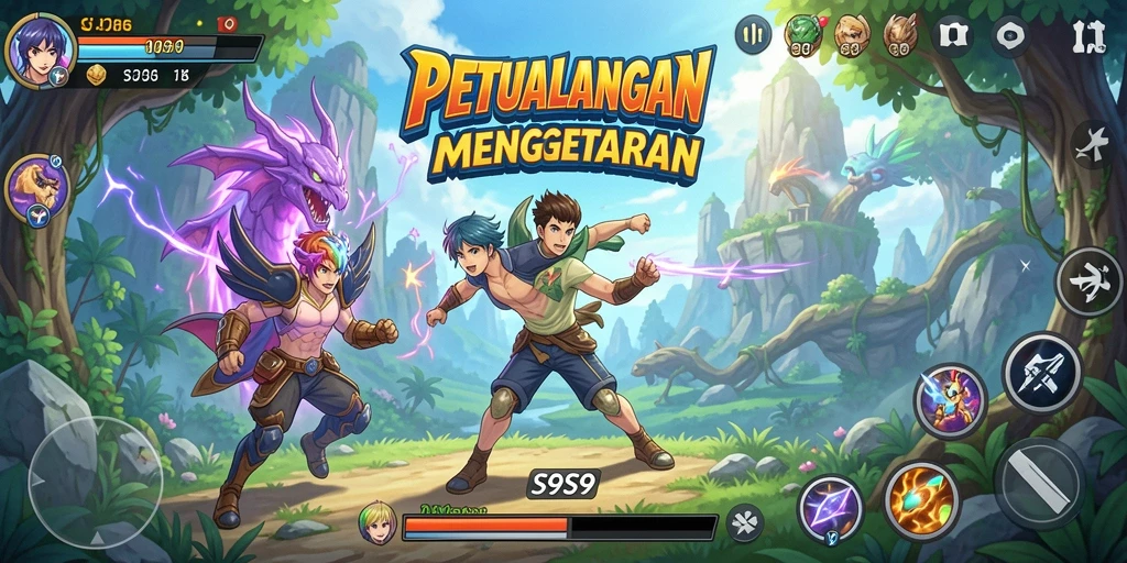 Tampilan gameplay seru dalam S9S9 dengan karakter anime.